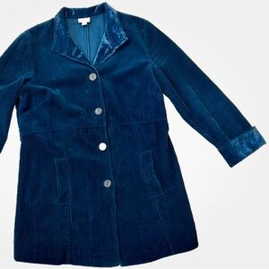 J. JILL Coat Jacket Corduroy Teal Blue Green Cotton Velvet Size Small